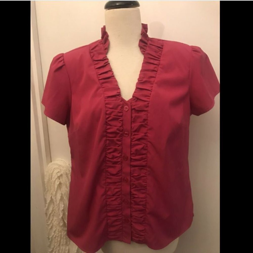 STYLE & CO Purple Ruffle Cap Sleeve Button Front Blouse Size 14 Feminine B7